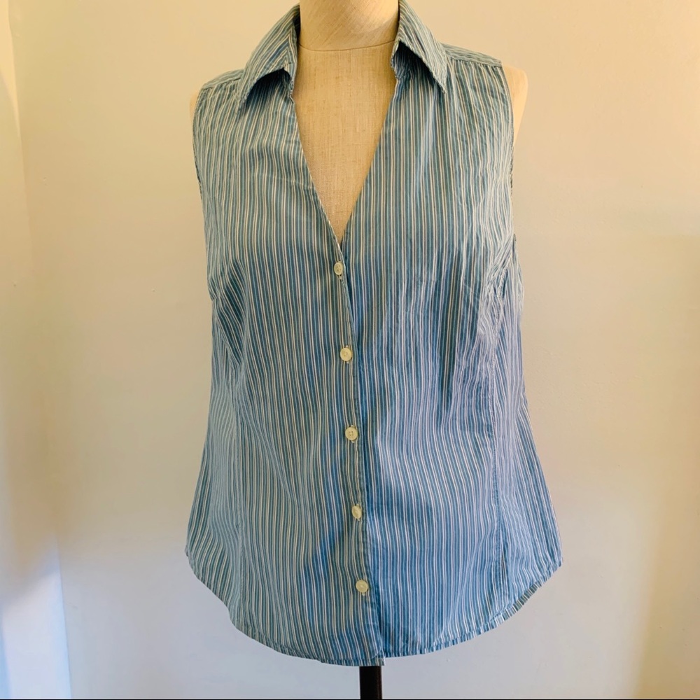 Ann Taylor Striped Sleeveless Button Down